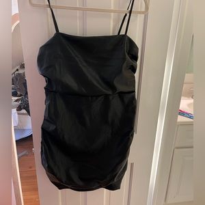 Lulu’s Be a Stunner Black Vegan Leather Ruched Bodycon Mini Dress